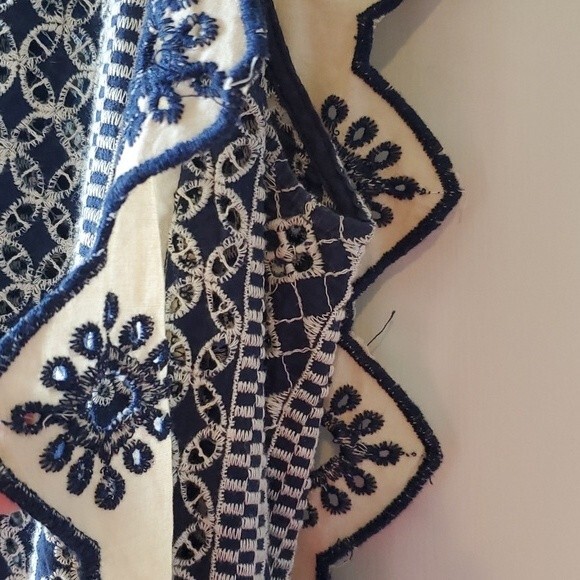 Chloe Laetitia Collection Paris Cotton Eyelet Dress Blue Cream Small MEDIUM - Picture 5 of 10